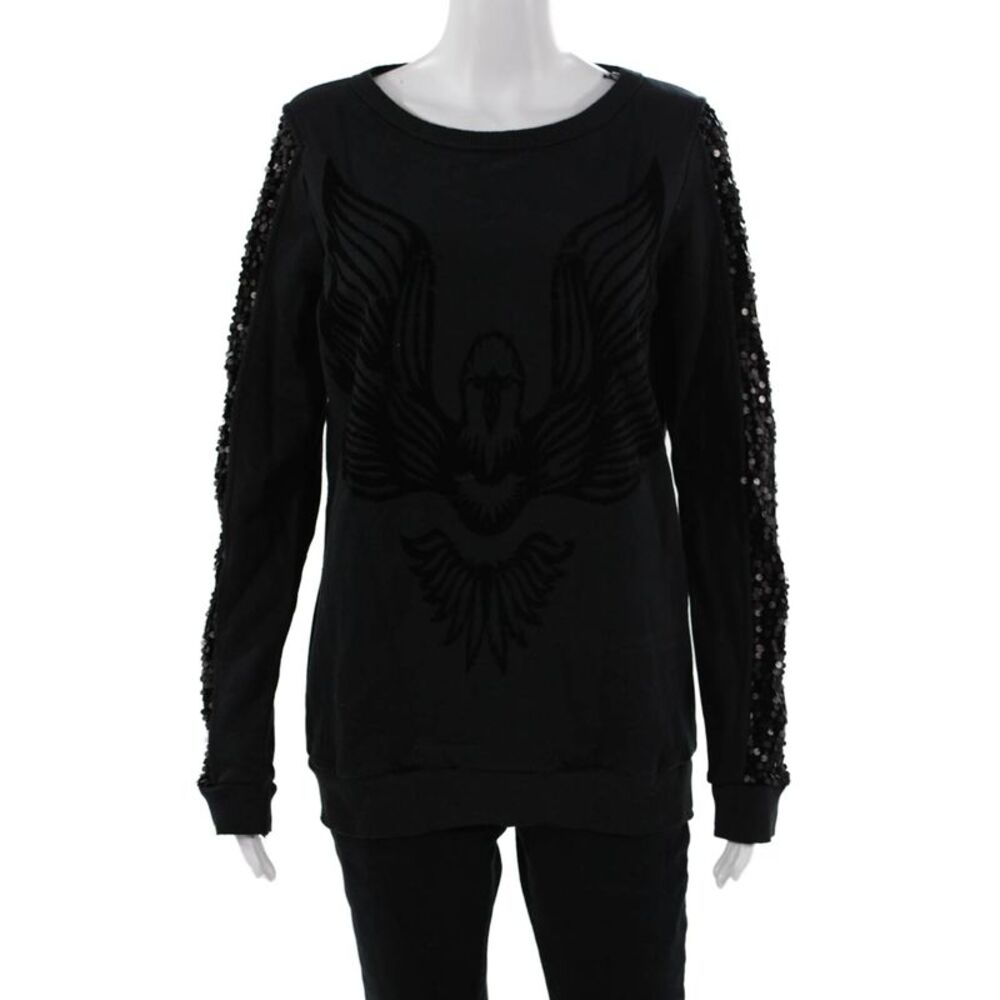 Colcci Womens Pullover Sweatshirt Black Bird Graphic Long Sleeve Size M